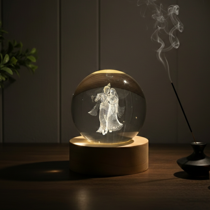 Divine Yugal Glow™ – Radha Krishna Crystal Sphere Lamp