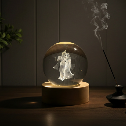 Divine Yugal Glow™ – Radha Krishna Crystal Sphere Lamp